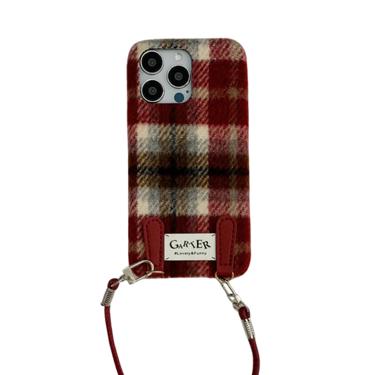 【チェックストラップ】フェルト チェック × ストラップ付き スマホケース｜iPhone対応 #250107