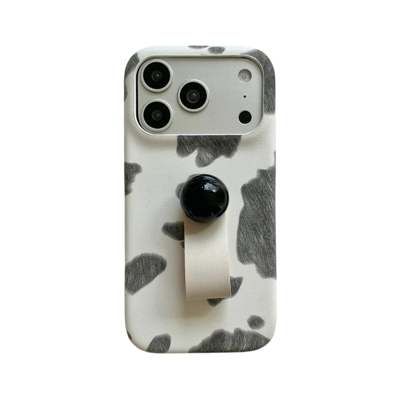 【アニマルシリーズ】カウ柄グリップ付き スマホケース｜モード×ナチュラルデザイン｜iPhone対応 #241207