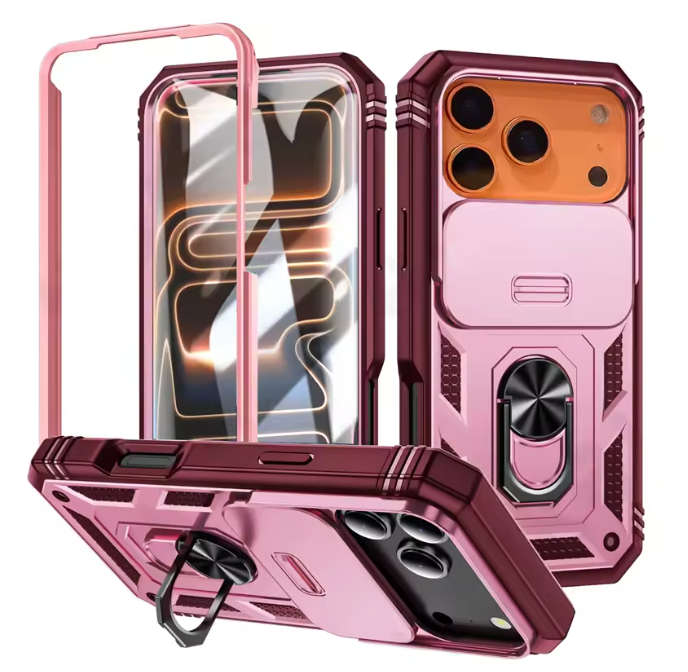 360°プロテクト リングスタンド iPhoneケース｜カメラ保護スライド・耐衝撃・PC×TPU構造 #240324