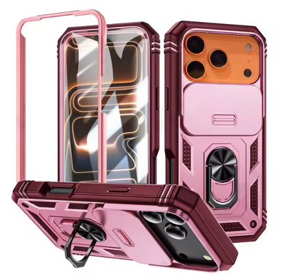 360°プロテクト リングスタンド iPhoneケース｜カメラ保護スライド・耐衝撃・PC×TPU構造 #240324