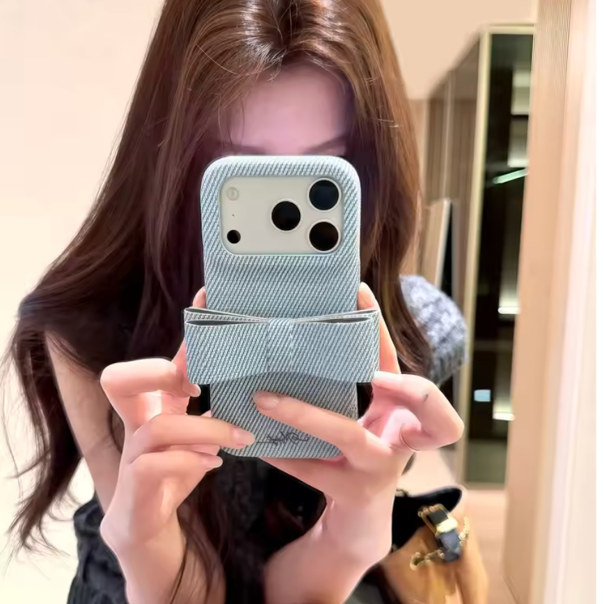 【リボンデザイン】デニム調 立体リボン iPhoneケース｜iPhone対応 #260126