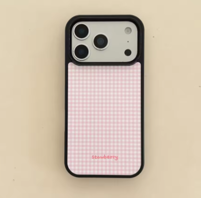 【フルーツグリップ】iPhoneケース ビーズチャーム付き Magnet内蔵 ｜ギンガムチェック #260032