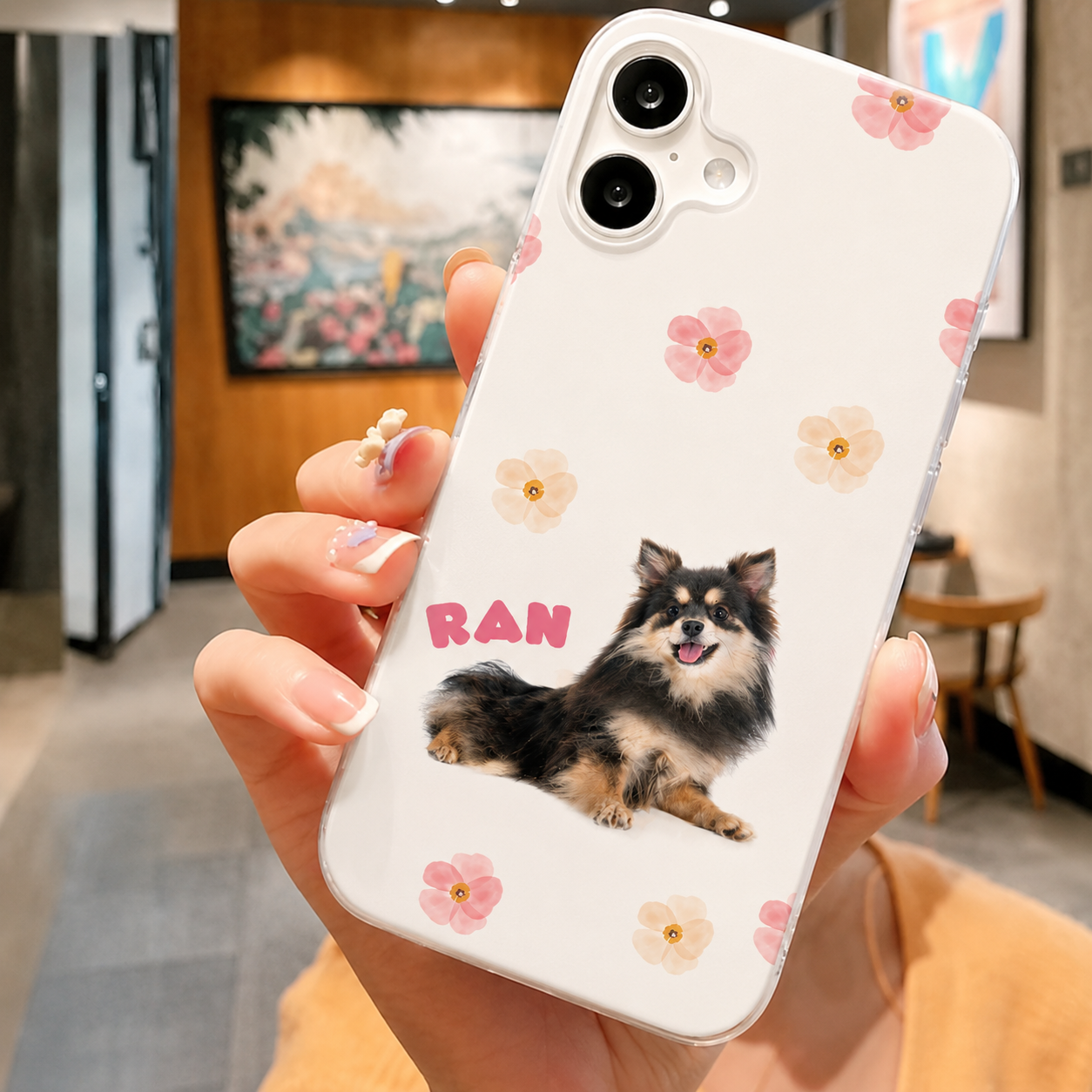 【ウチのコCASE】写真入り フラワーデザイン iPhoneケース｜名入れ対応・名前カラー選択可 #230705