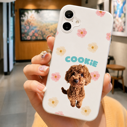 【ウチのコCASE】写真入り フラワーデザイン iPhoneケース｜名入れ対応・名前カラー選択可 #230705