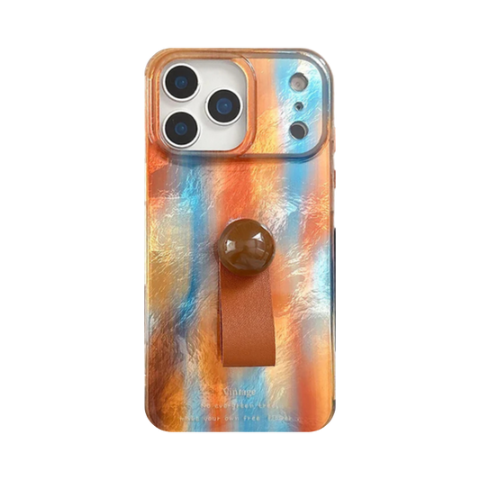 【アートマーブルグリップ】オレンジ×ブルー メタリックマーブル スマホケース｜iPhone対応 #250213