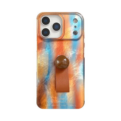 【アートマーブルグリップ】オレンジ×ブルー メタリックマーブル スマホケース｜iPhone対応 #250213