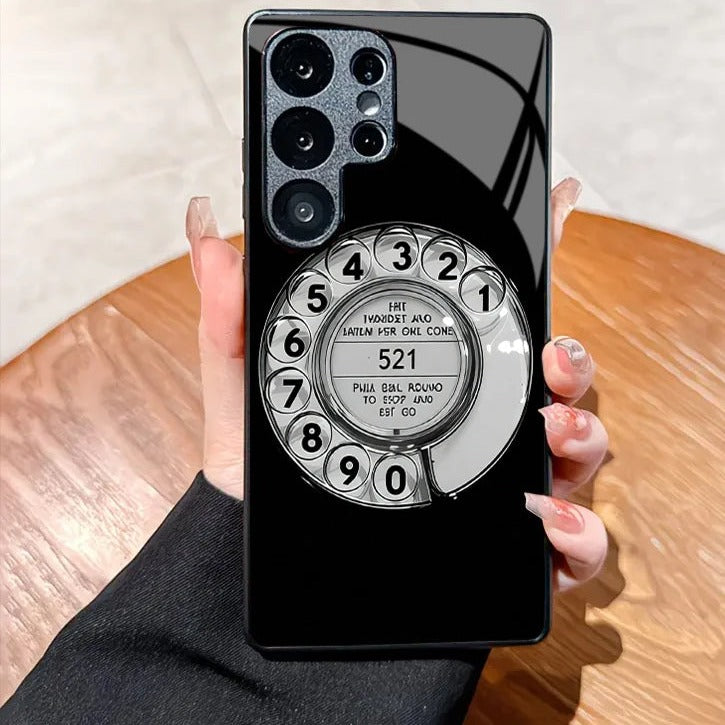 【Galaxy対応】レトロ ダイヤル電話デザイン スマホケース｜ヴィンテージ・モノトーン #261252