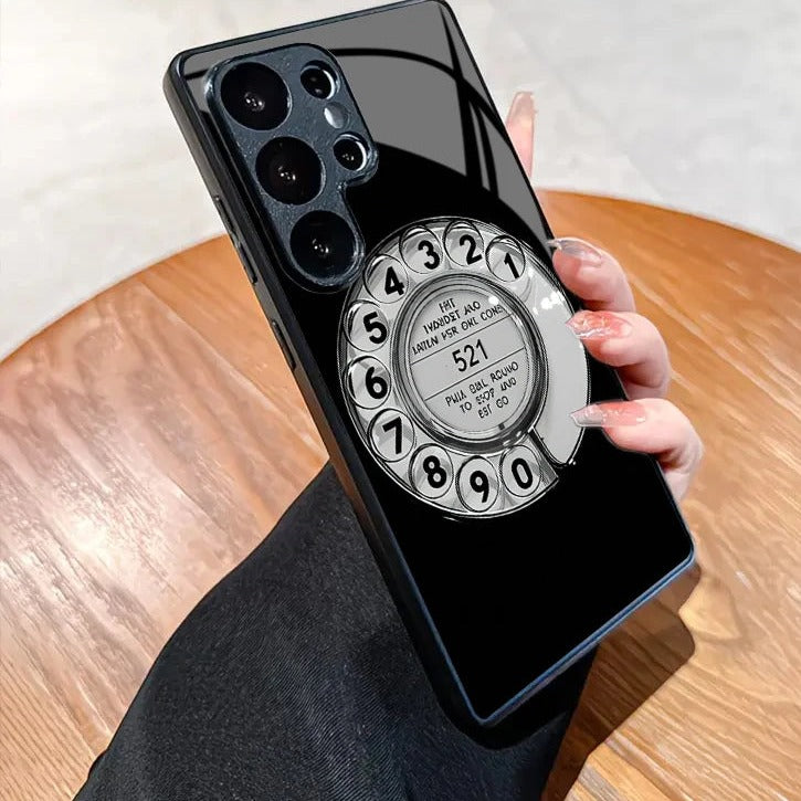 【Galaxy対応】レトロ ダイヤル電話デザイン スマホケース｜ヴィンテージ・モノトーン #261252
