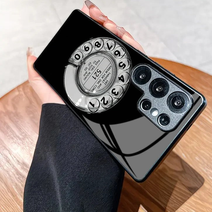 【Galaxy対応】レトロ ダイヤル電話デザイン スマホケース｜ヴィンテージ・モノトーン #261252