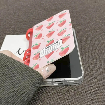 いちご柄 ノート風 手帳型 iPhoneケース｜韓国っぽ・フルーツ #261253　