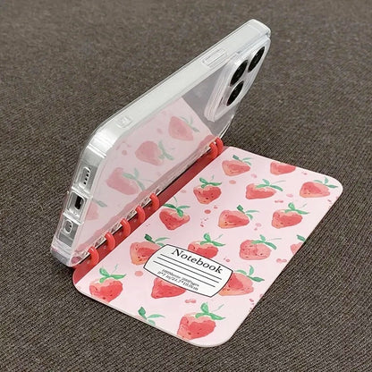 いちご柄 ノート風 手帳型 iPhoneケース｜韓国っぽ・フルーツ #261253　