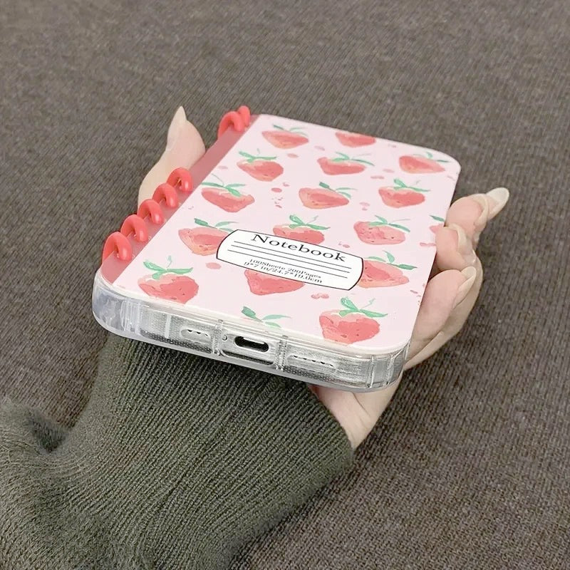 いちご柄 ノート風 手帳型 iPhoneケース｜韓国っぽ・フルーツ #261253　