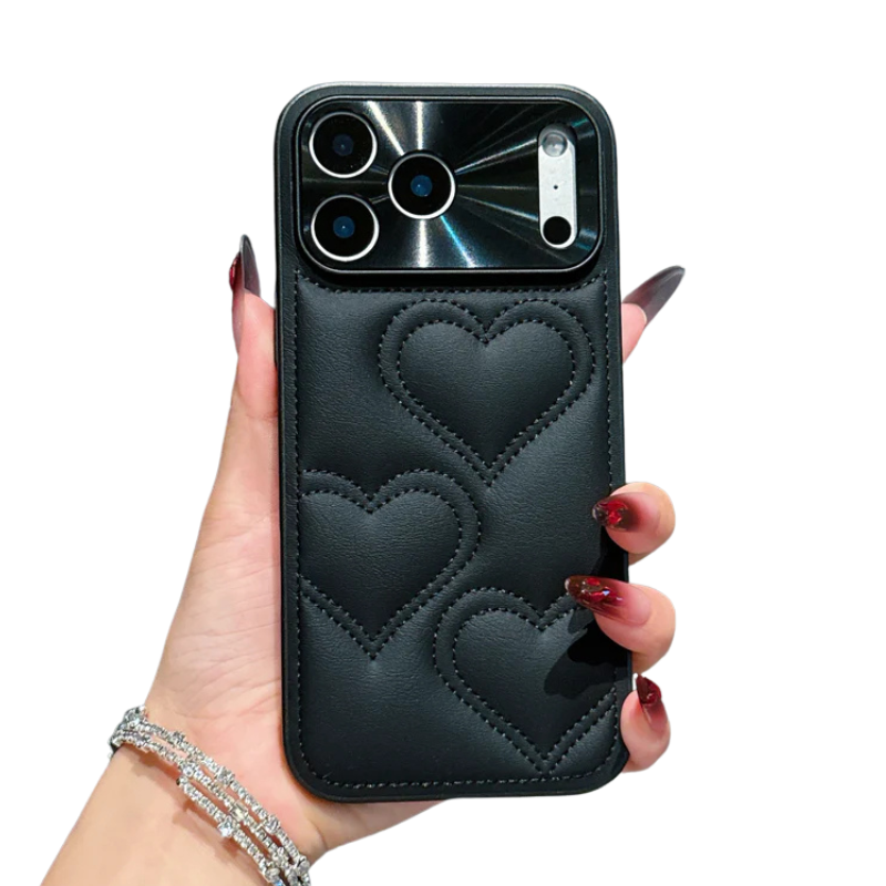 【キルティングハート】立体ハートステッチ×レザー調 スマホケース｜iPhone対応 #250101