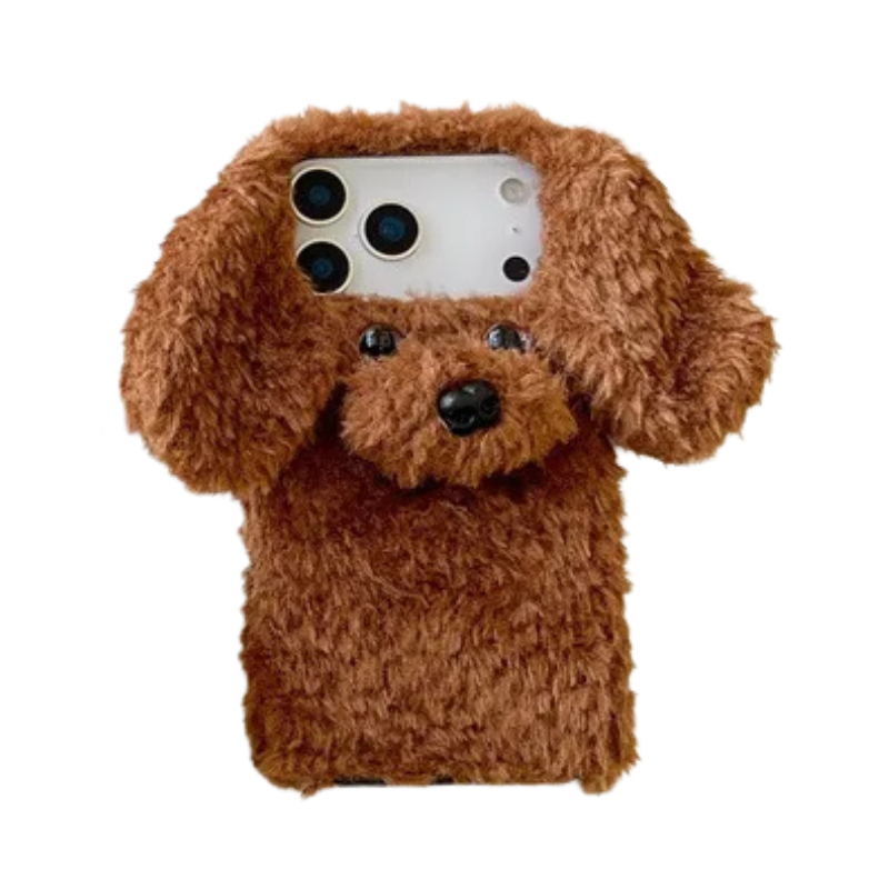 【もこもこプードルファー】耳付き 犬 Dog 3D立体デザイン スマホケース｜iPhone対応 🐶✨ #250103