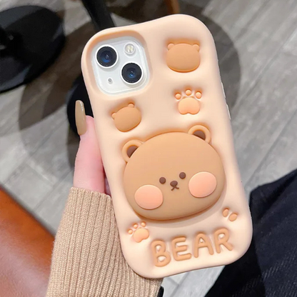 【アニマルシリーズ】立体くま＆肉球 かわいい3Dデザイン スマホケース｜iPhone対応 #250912