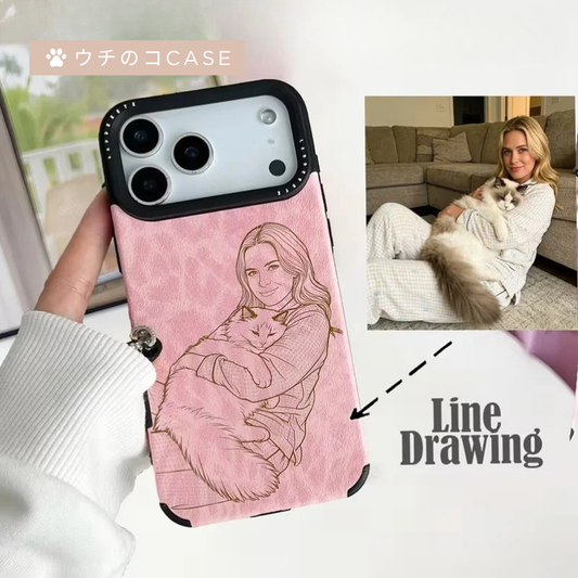 【ウチのコCASE】写真からラインアート加工 カスタム ピンクレオパード iPhoneケース｜オーダーメイド #260109