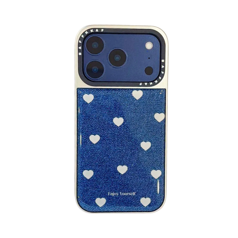 【プチドット ハート】デニム柄 ハート水玉 花柄 フラワー スマホケース｜iPhone対応 #250108