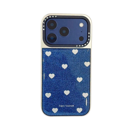 【プチドット ハート】デニム柄 ハート水玉 花柄 フラワー スマホケース｜iPhone対応 #250108
