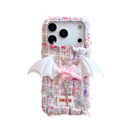 【ツイードリボンシリーズ】バットウィングツイード スマホケース｜ガーリー×エッジデザイン｜iPhone対応 #241204