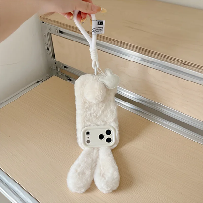 【ふわもこファーシリーズ】うさ耳 ポンポン ストラップ付き スマホケース｜iPhone対応 #250320