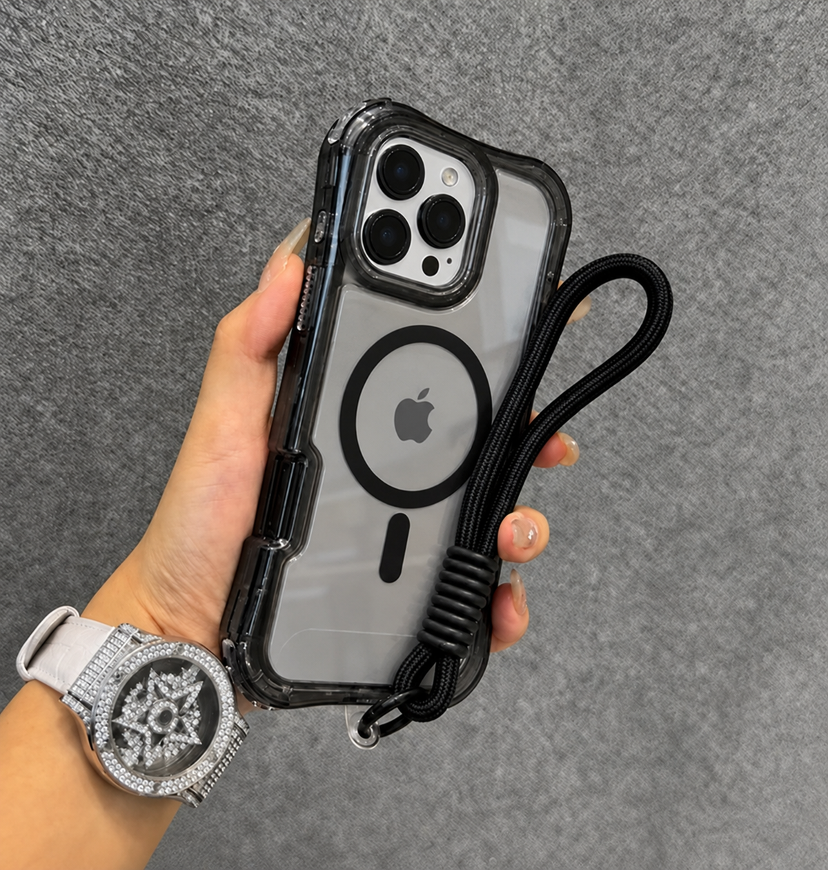 【ネオンストラップ付き】iPhoneケース｜クリアケース・Magnet内蔵・ショルダーストラップ付き スマホカバー 韓国 #230803