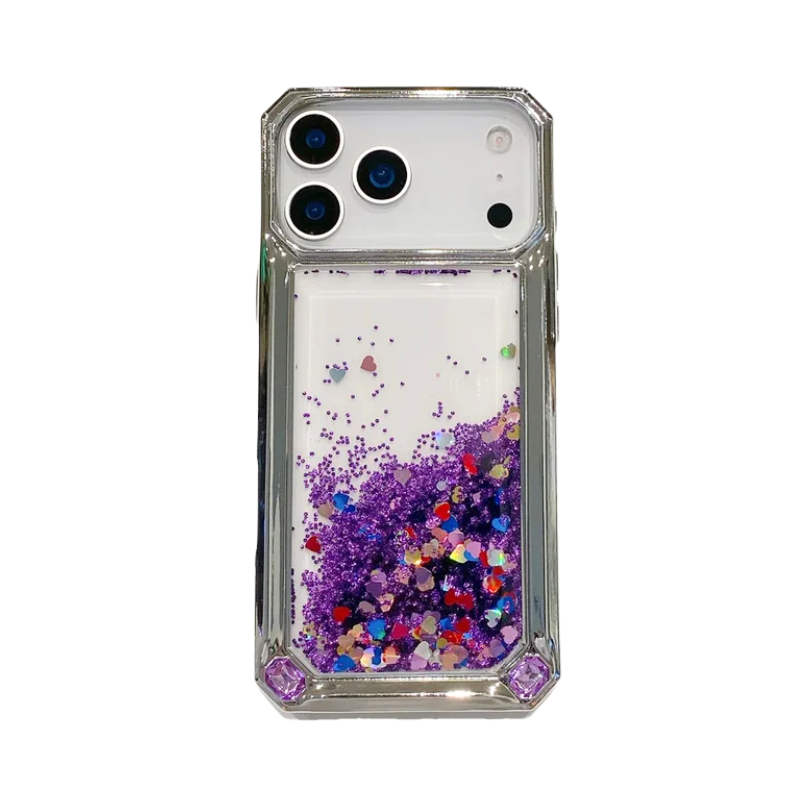 【流れるシリーズ】グリッタージュエル リキッド スパークル スマホケース｜キラキラハート入りデザイン｜iPhone対応 #241124
