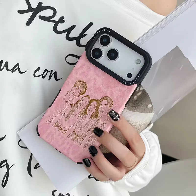 【ウチのコCASE】写真からラインアート加工 カスタム ピンクレオパード iPhoneケース｜オーダーメイド #260109