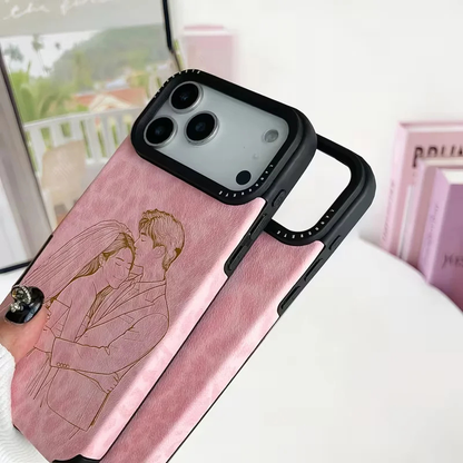 【ウチのコCASE】写真からラインアート加工 カスタム ピンクレオパード iPhoneケース｜オーダーメイド #260109