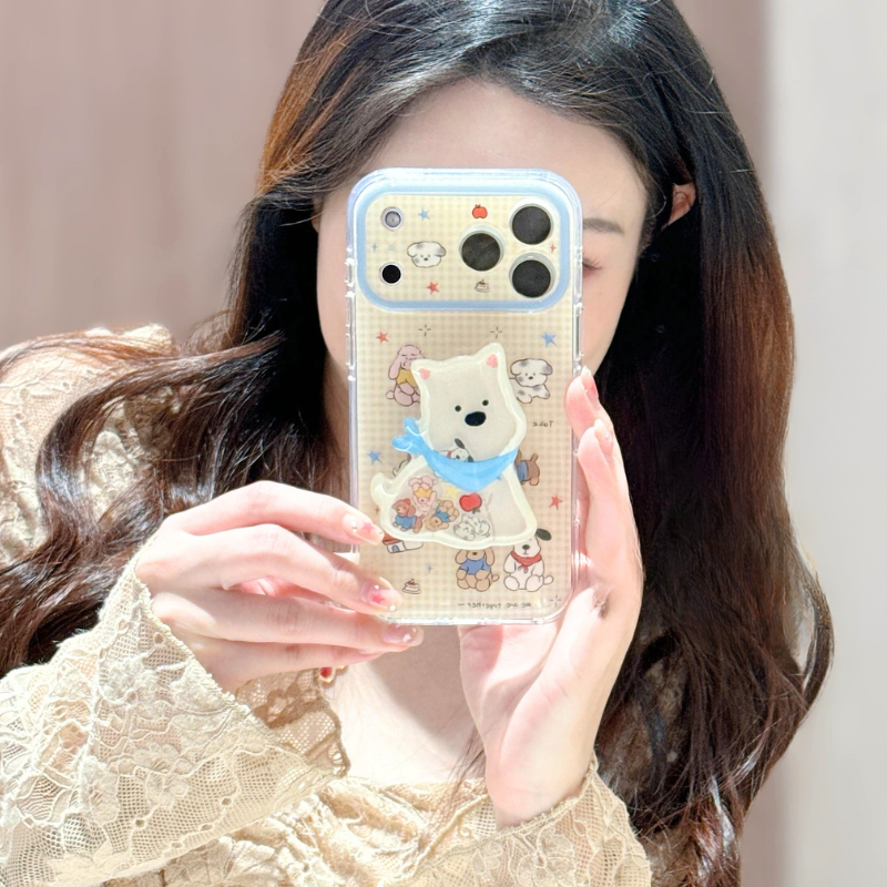 ゆるかわアニマル 犬 ウエスティ ホワイトテリア 立体グリップ付き iPhoneケース｜韓国風・落下防止 #231203