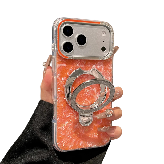 【大理石風】クラッシュデザイン × ジュエルリング リングスタンド付き スマホケース｜iPhone対応  #250119