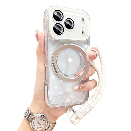 【折りたたみリングスタンド付き】クリア × カラーバンパー ストラップ付き スマホケース｜iPhone対応 #241218