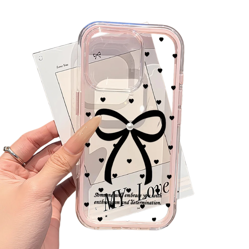 【リボンクリアハート】クリア×リボン＆ハートドット スマホケース｜iPhone対応 #250115