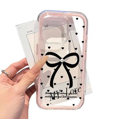 【リボンクリアハート】クリア×リボン＆ハートドット スマホケース｜iPhone対応 #250115