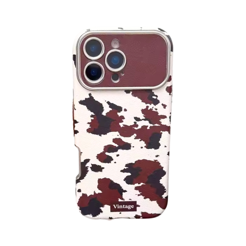 【ヴィンテージカウレザー】ブラウン牛柄×レザー調 スマホケース｜iPhone対応 #250122