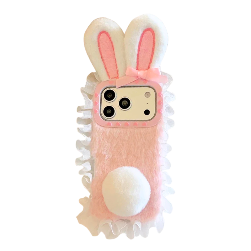 【バニーフリルファー】ふわもこウサギ耳×しっぽ付き スマホケース｜iPhone対応 #241227
