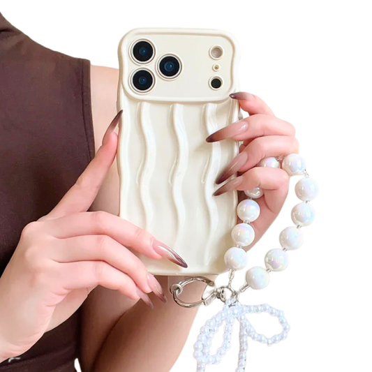 【ウェーブフレーム】パールチャーム付き スマホケース｜iPhone対応 #241217