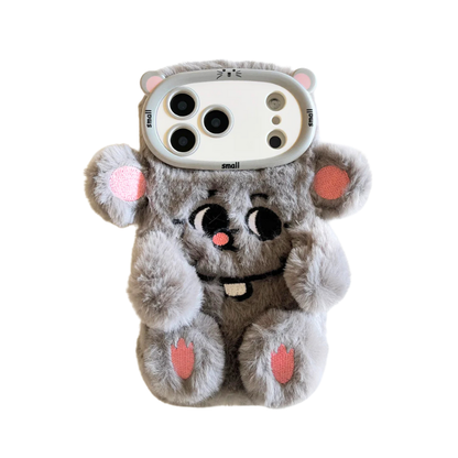 【アニマルフェイスシリーズ】グレーマウス スマホケース｜ふわもこ立体デザイン × キュートな耳付き｜iPhone対応 #241130