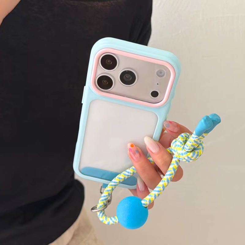 【バイカラー】ランヤード付き バンパー iPhoneケース｜ポップ・アクティブ スマホケース かわいい #261059