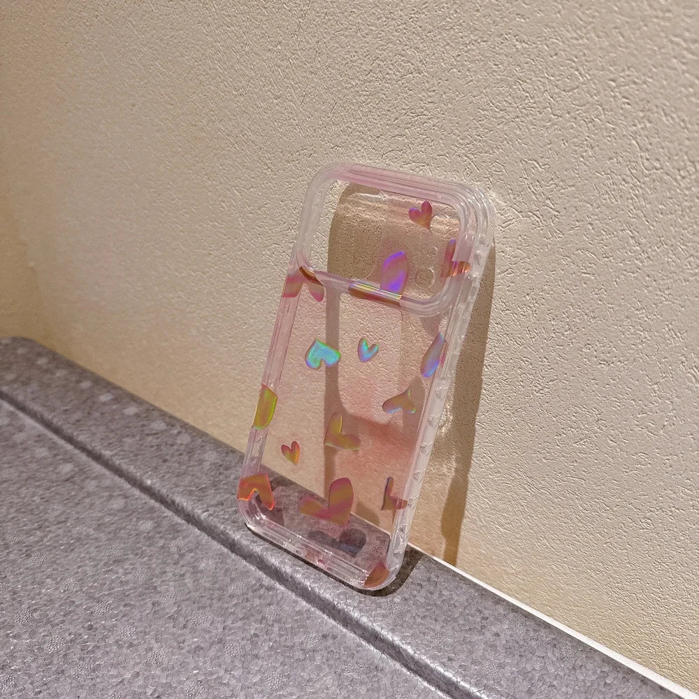 オーロラハートグロウ クリアiPhoneケース｜ホログラムハートデザイン #240417