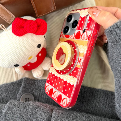 【Magnet内蔵】ストロベリーケーキ スイーツモチーフ × ポップソケット スマホケース｜iPhone対応 #240803