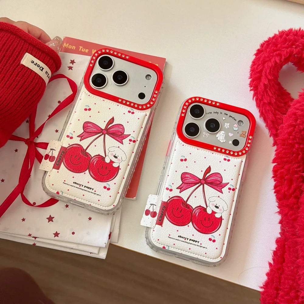 【チェリーリボンドッグ】チェリーデザイン 犬 水玉 ドット スマホケース｜iPhone対応 #240627