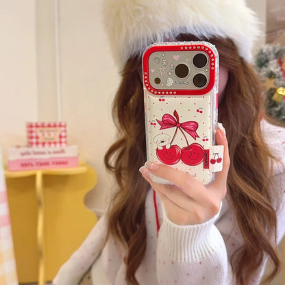 【チェリーリボンドッグ】チェリーデザイン 犬 水玉 ドット スマホケース｜iPhone対応 #240627