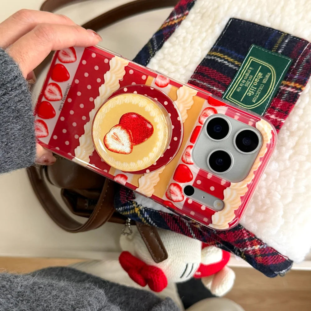 【Magnet内蔵】ストロベリーケーキ スイーツモチーフ × ポップソケット スマホケース｜iPhone対応 #240803