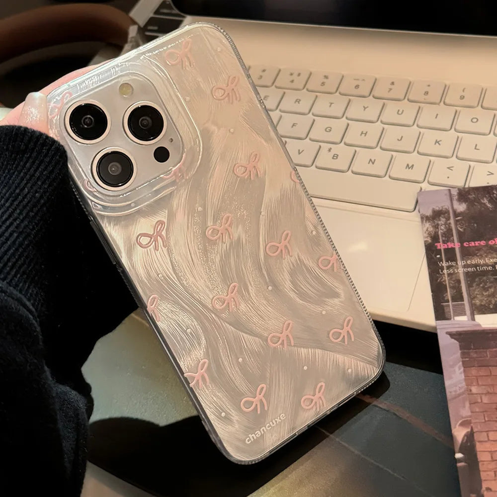【パールリボンドロップ】リボン×うるツヤパールデザイン スマホケース｜iPhone対応 #250606