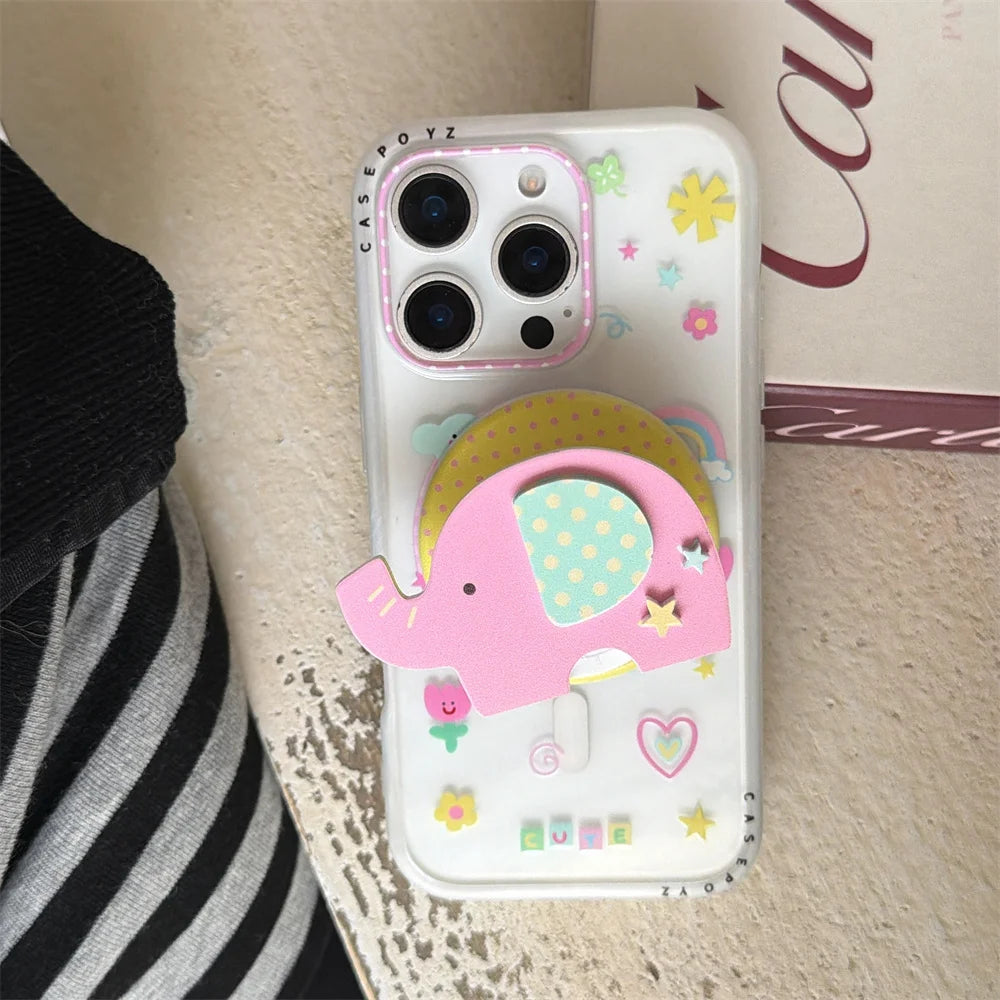 パステルゾウ グリップ付き iPhoneケース｜クリアケース・Magnet内蔵 #231003