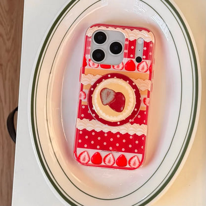 【Magnet内蔵】ストロベリーケーキ スイーツモチーフ × ポップソケット スマホケース｜iPhone対応 #240803