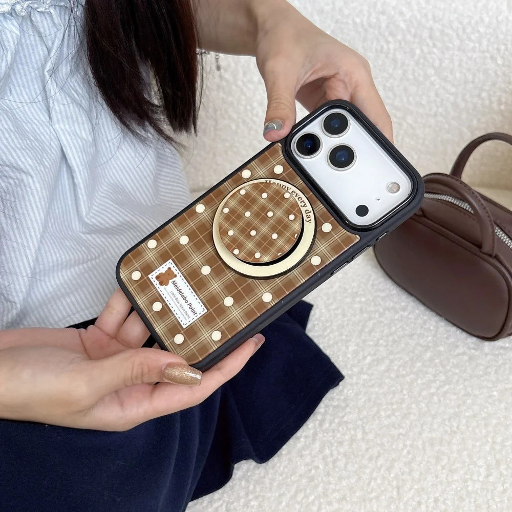 【Magnet内蔵】オータムチェック × カラーポップサークル スマホケース｜iPhone対応 #241027