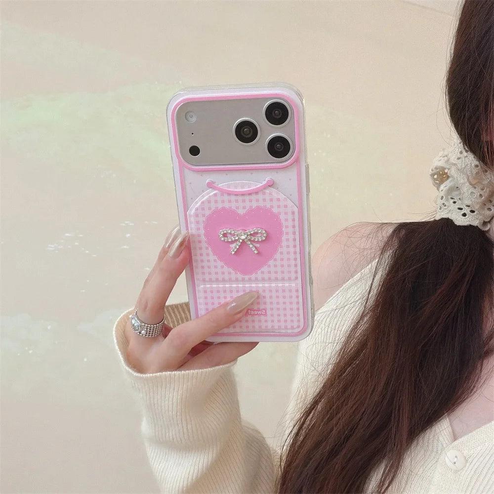 ビジューリボン 折りたたみスタンド iPhoneケース｜フェミニンデザイン #240323