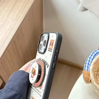 【Magnet内蔵】キュートパピー ベージュ ドット×イラスト ゆるかわスマホケース｜iPhone対応 #241028