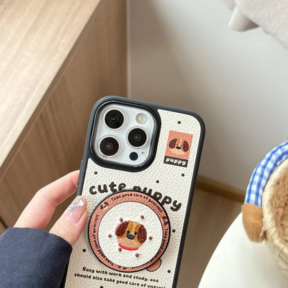 【Magnet内蔵】キュートパピー ベージュ ドット×イラスト ゆるかわスマホケース｜iPhone対応 #241028